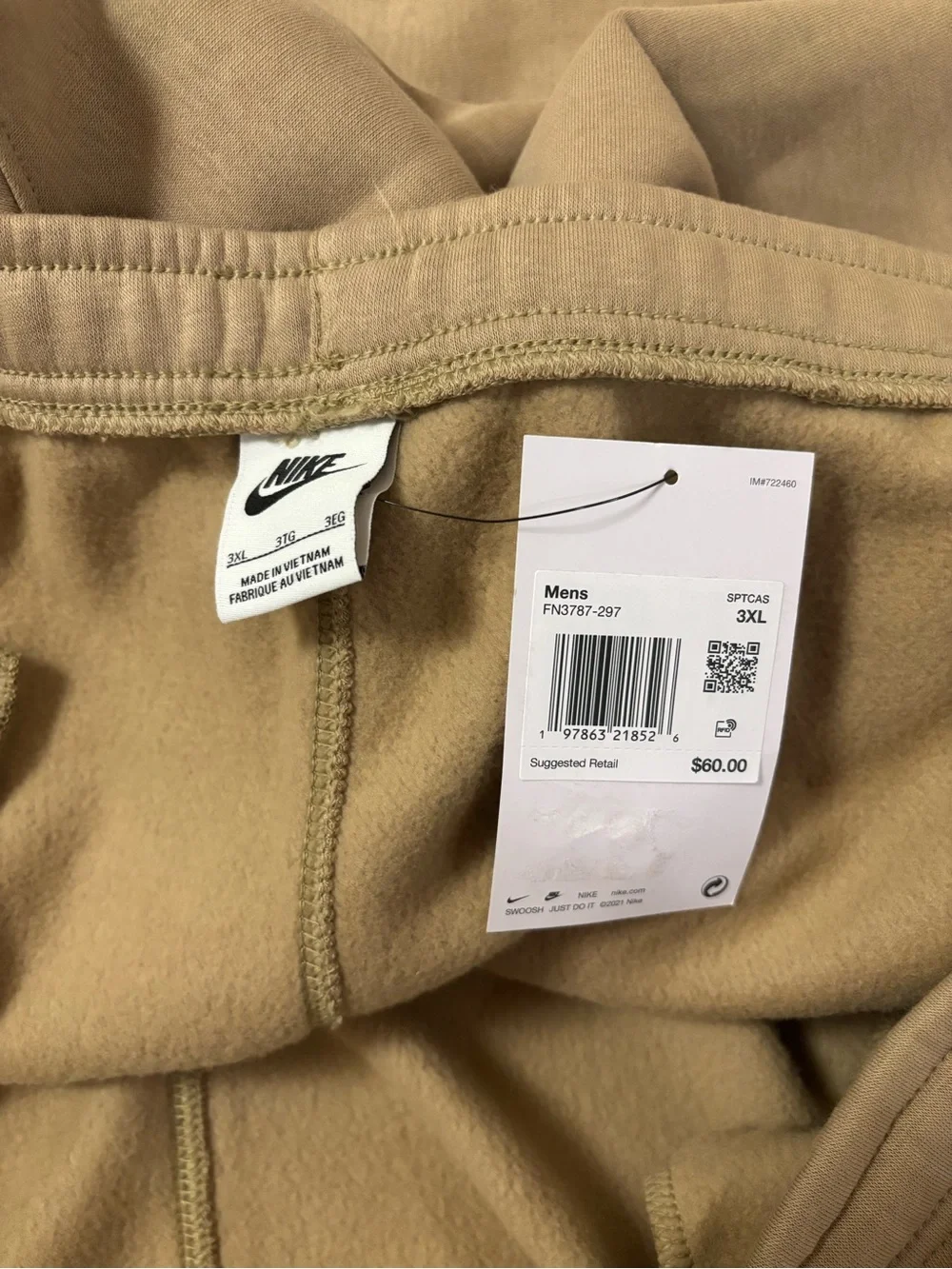 Nike Sportswear Fleece Men's Jogger Pants Tan FN3787-297 Size 3XL